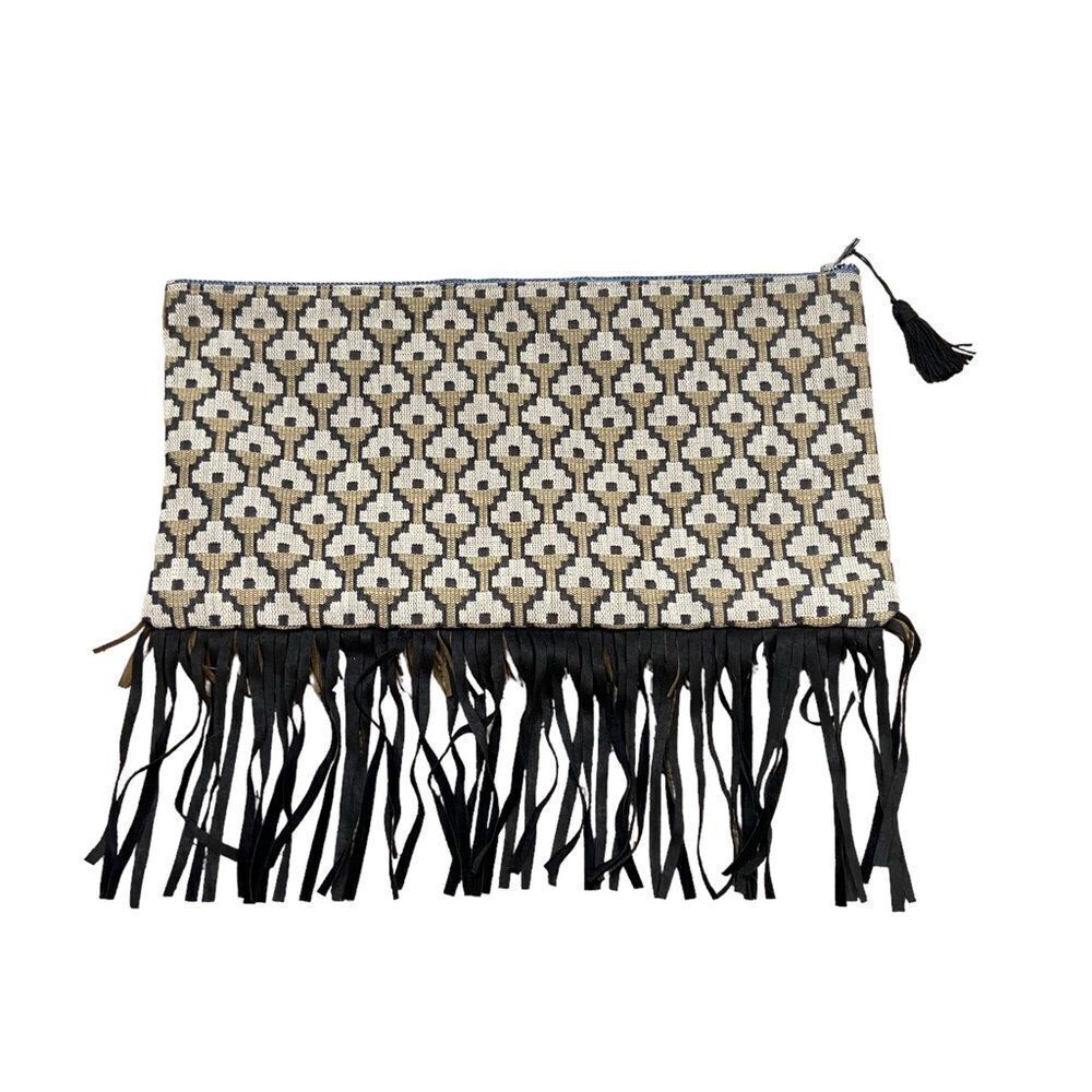 New without Tags Fabric and Double Fringe Clutch Bag with‎ Zipper closure